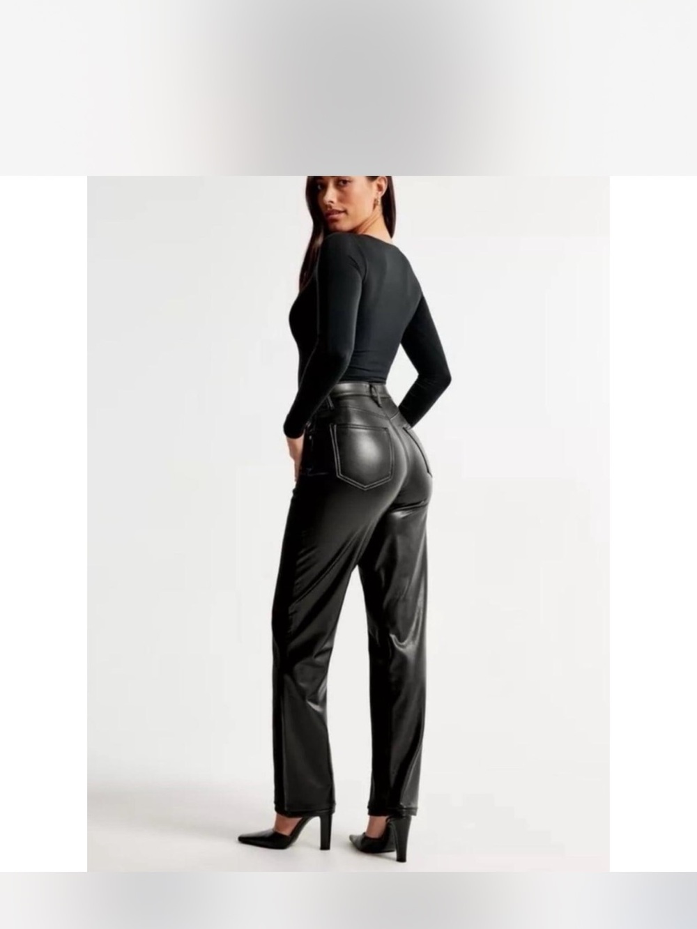 Abercrombie & Fitch Black Faux Leather Straight-Leg Pants
